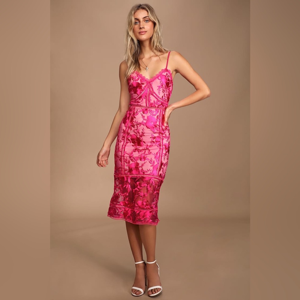Lulu's Fuchsia Lace Midi Dress